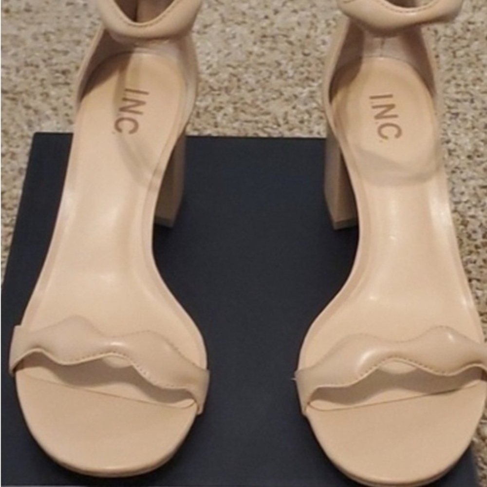 INC International Concepts Tan Heeled Sandals with Ankle Strap